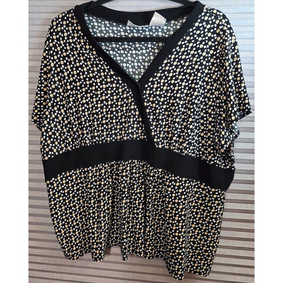 Worthington Tops - Worthington Blouse Plus Size 3X Black Polka Dot V-Neck Empire Waist Stretch Top